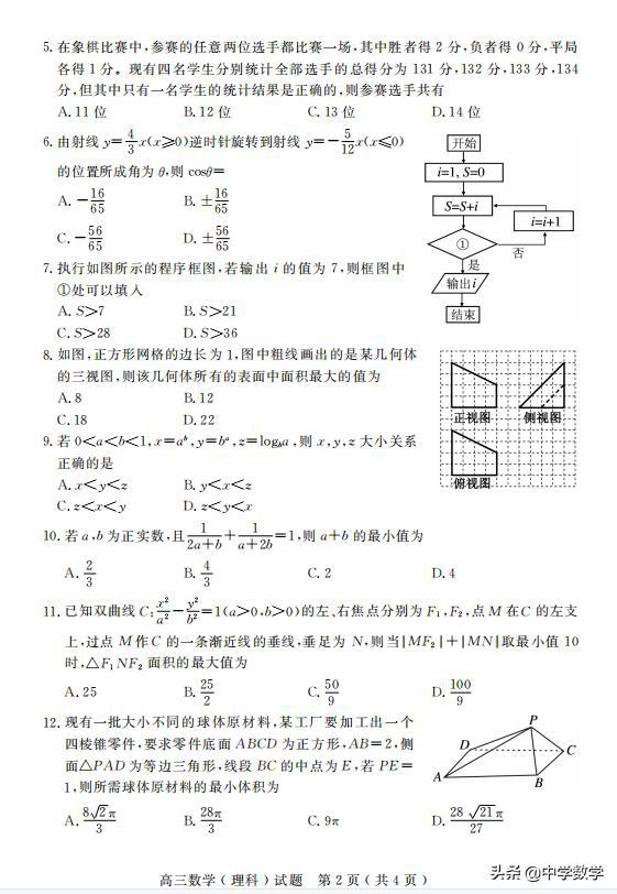 2021年河南省六市高三第二次数学（理）高考模拟试卷
